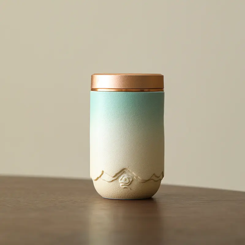 Ceramic Tea Jar Portable Mini Sealed Jar Tin Lid Storage Jar Living Room Decoration Accessories Home Decoration Tea Container