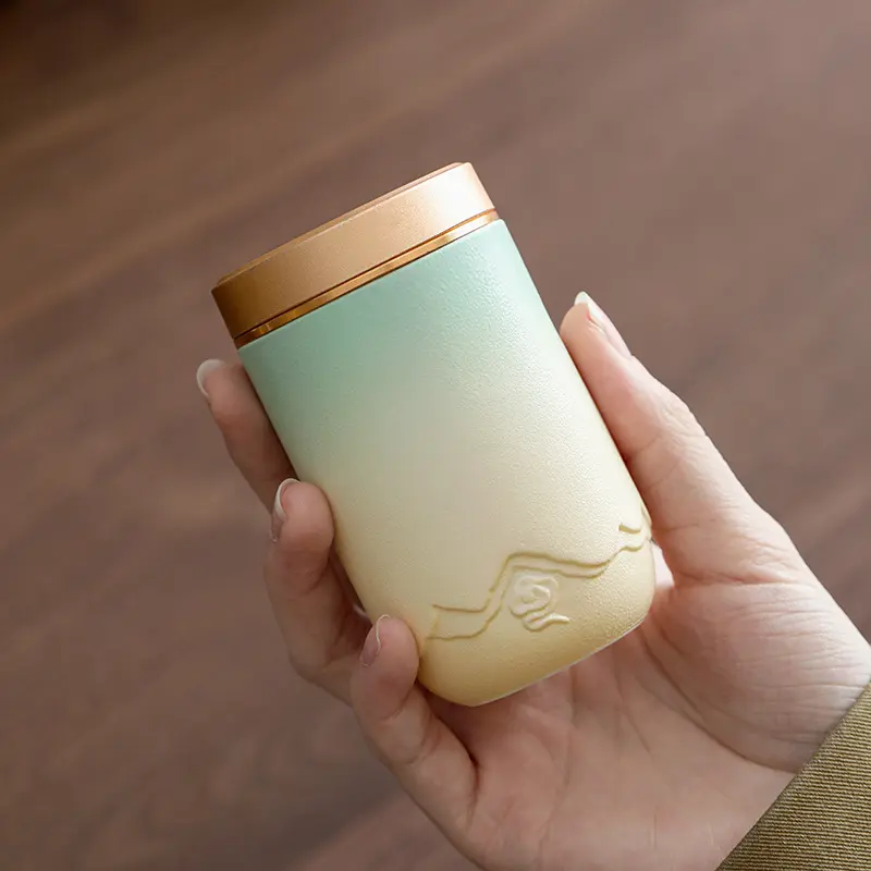 Ceramic Tea Jar Portable Mini Sealed Jar Tin Lid Storage Jar Living Room Decoration Accessories Home Decoration Tea Container