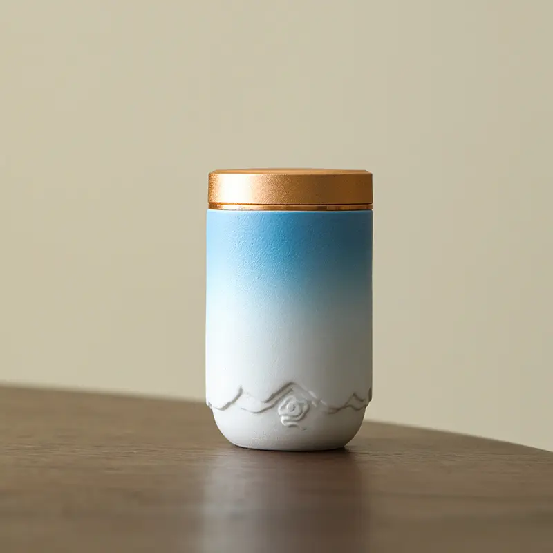 Ceramic Tea Jar Portable Mini Sealed Jar Tin Lid Storage Jar Living Room Decoration Accessories Home Decoration Tea Container