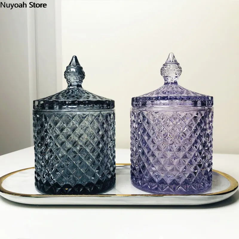 European Style Crystal Glass Storage Jar Creative Candy Jar Home Desktop Jewelry Cosmetic Swab Box Candle Holder Home Decoration