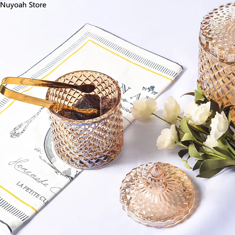European Style Crystal Glass Storage Jar Creative Candy Jar Home Desktop Jewelry Cosmetic Swab Box Candle Holder Home Decoration