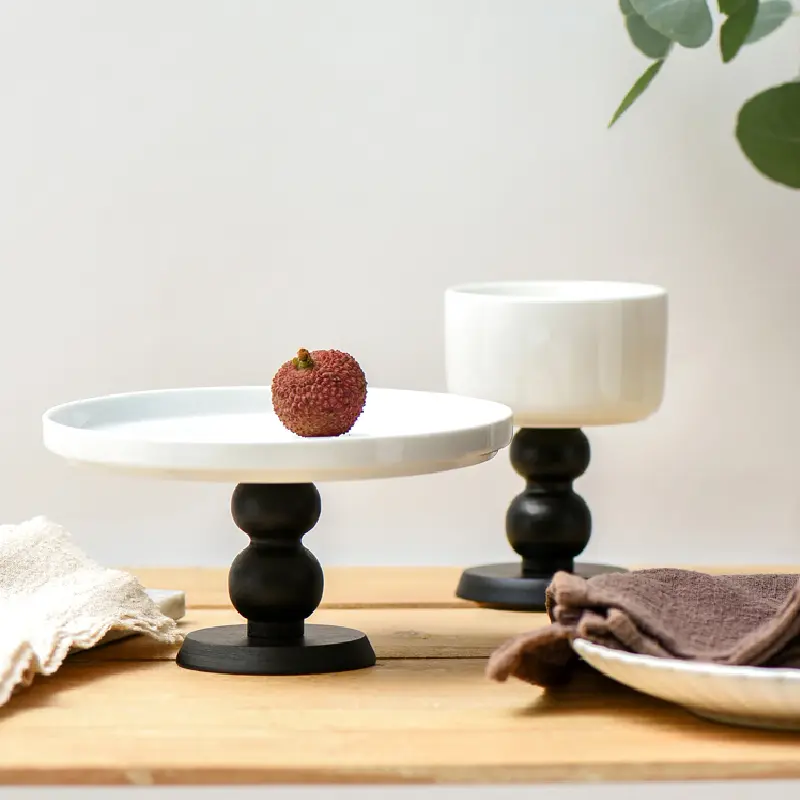 French Retro Ceramic Plate Log Tripod Jewelry Plate Storage Tray Desktop Cake Dessert Fruit Decorative Plate Kitchen Supplies
