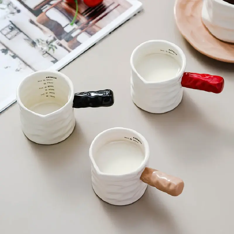 Pleated Ceramic Mugs and Saucers Home Office Afternoon Tea Tea Set Latte Milk Flower Cups Ceramic Coffee Mugs Advanced Gift Mugs