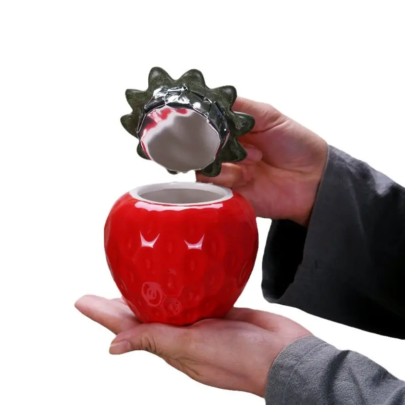 Simulation of Ceramic Strawberry Tea Jar with Lid Storage Jar Moisture-proof Jar Sealed Pot Living Room Coffee Table Decoration