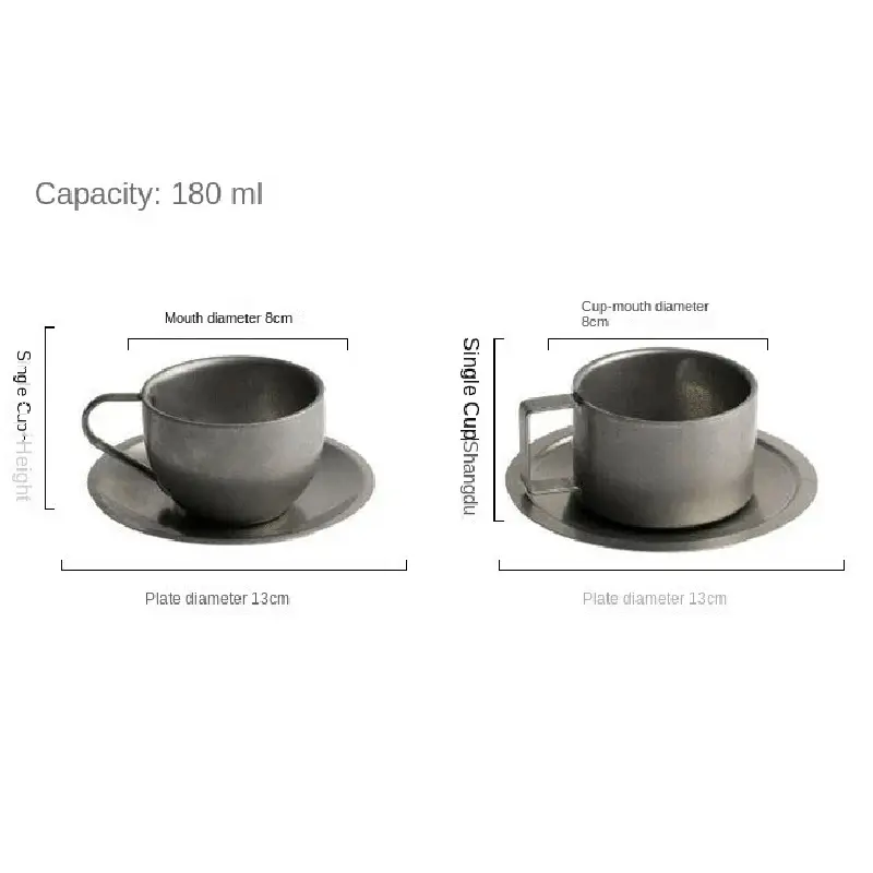 Retro Frosted Stainless Steel Coffee Cup Japanese Industrial Style 304 Stainless Steel Teacups and Saucers Household Tableware