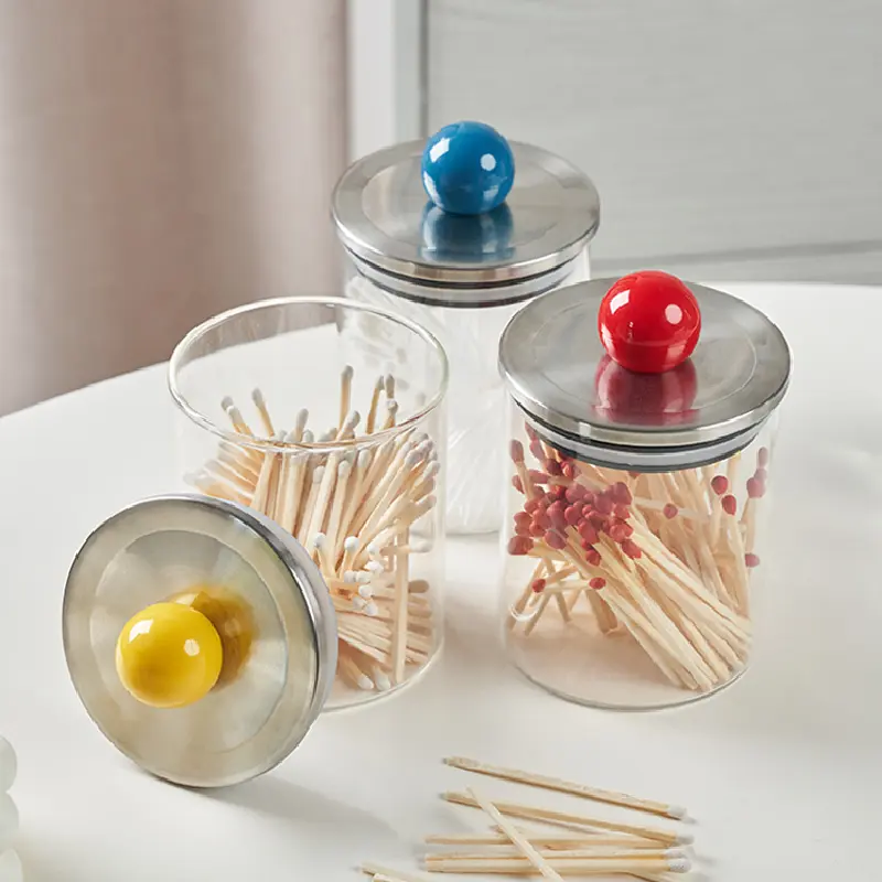 Transparent Glass Bottle Cotton Swab Jar Kitchen Sealed Storage Jar Moisture-proof Storage Box Tea Jar Whole Grains Distributor