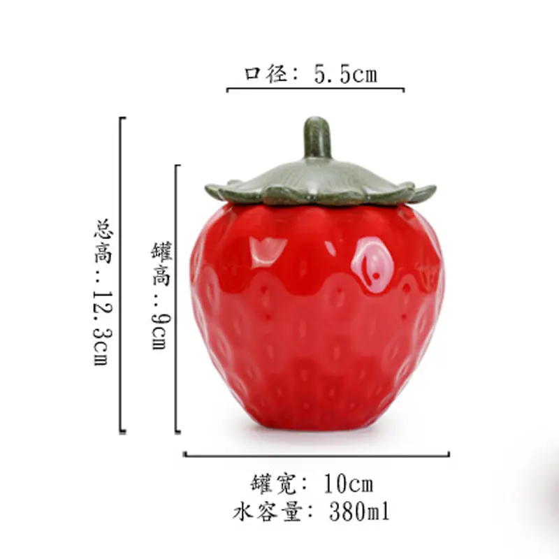 Simulation of Ceramic Strawberry Tea Jar with Lid Storage Jar Moisture-proof Jar Sealed Pot Living Room Coffee Table Decoration