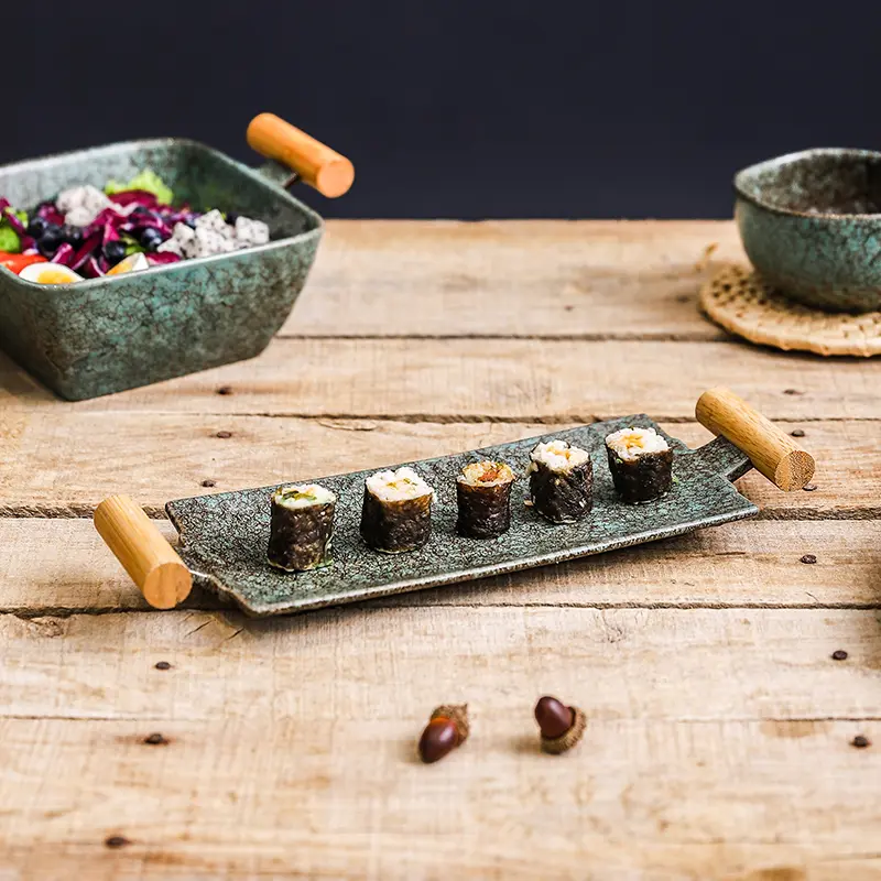 Japanese-style Plate Restaurant Plate Artistic Personality Retro Home Ceramic Sushi Plate Main Course Decorative Tray Tableware