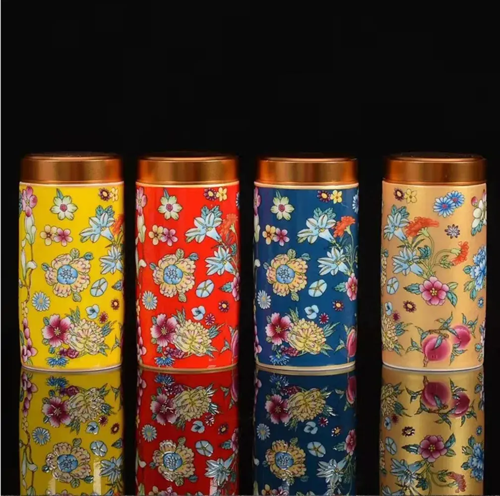 Enamel Color Porcelain Tea Canister Sealed Ceramic General Jar Storage Jars Desk Decoration Tea Cans Candy Pots Tea Caddy