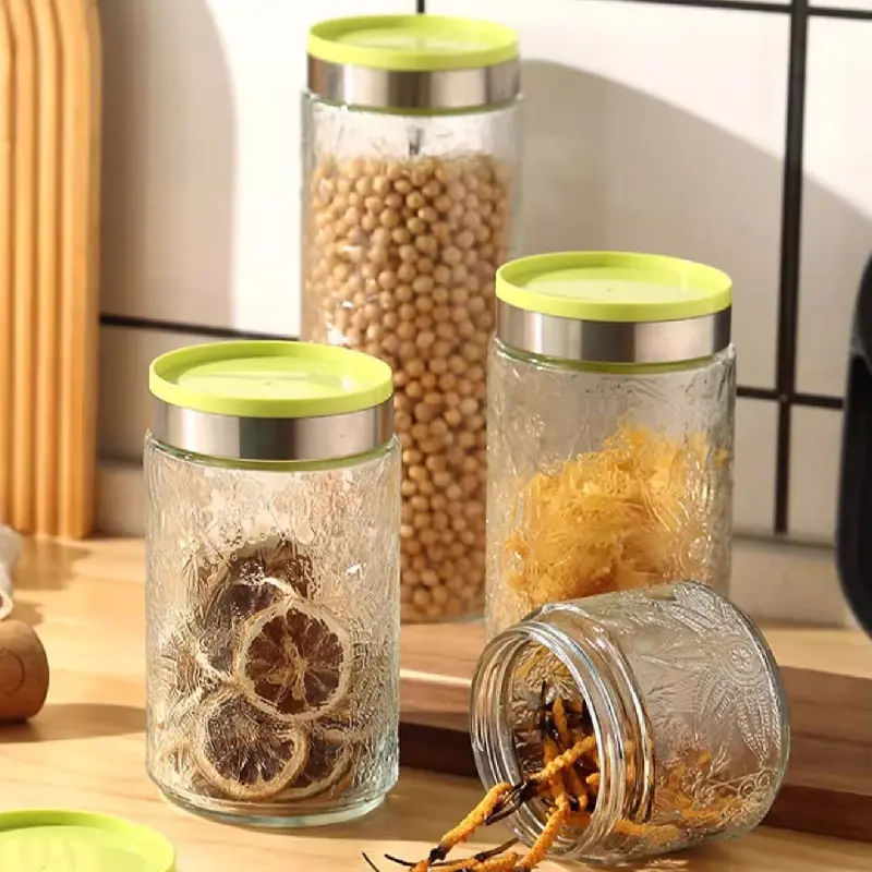 Glass Sealed Storage Jar Food-grade Glass Household Miscellaneous Grains Storage Jar Condiment Miscellaneous Grains Glass Jar