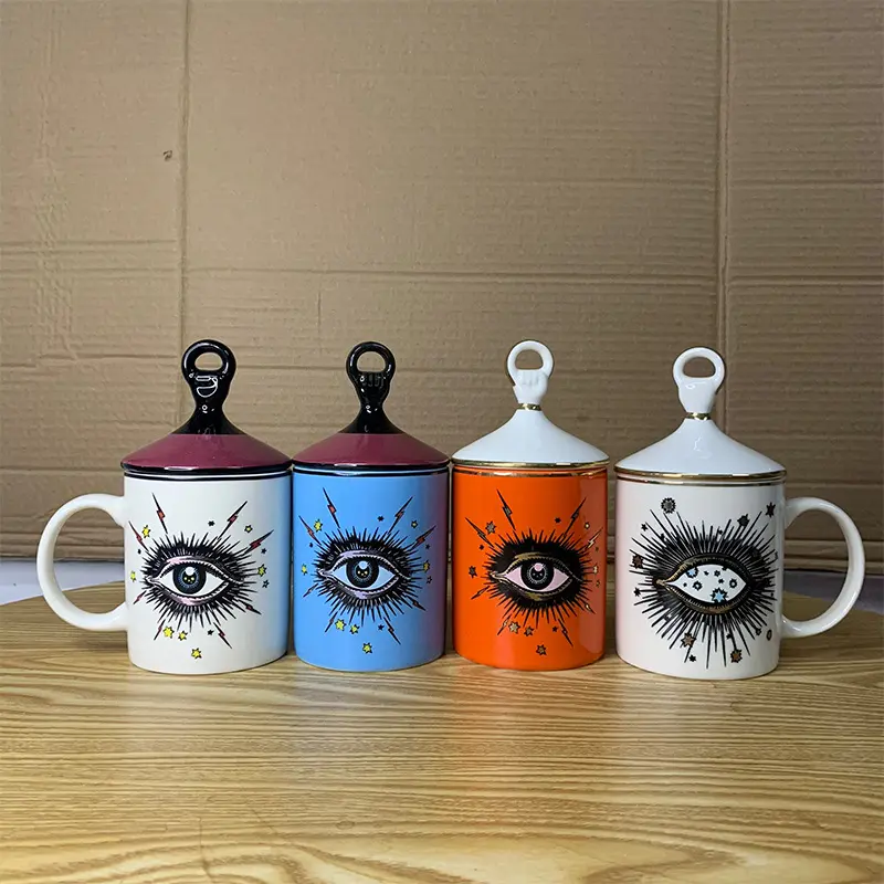 Abstract Eye Ceramic Cup Creative Abstract Coffee Cup with Lid Tableware Aromatherapy Candle Cup Candy Bottle Home Decoration