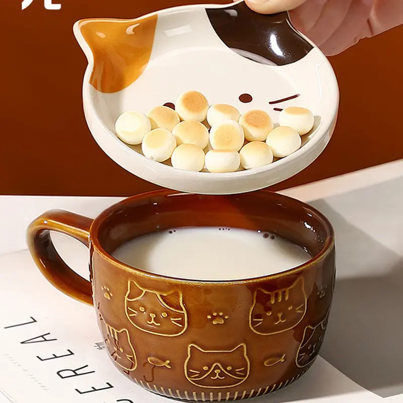 European Animal Ceramic Coffee Cup with Lid Cartoon Mug Couple Coffee Cup Breakfast Milk Cup Gift Home Ceramic Drinking Cup