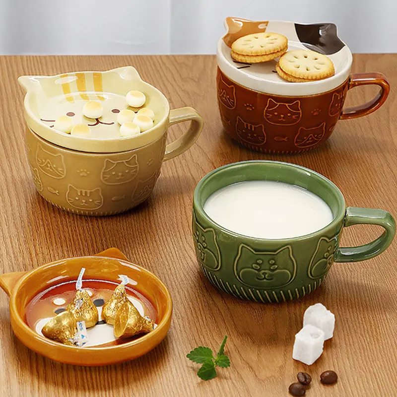 European Animal Ceramic Coffee Cup with Lid Cartoon Mug Couple Coffee Cup Breakfast Milk Cup Gift Home Ceramic Drinking Cup