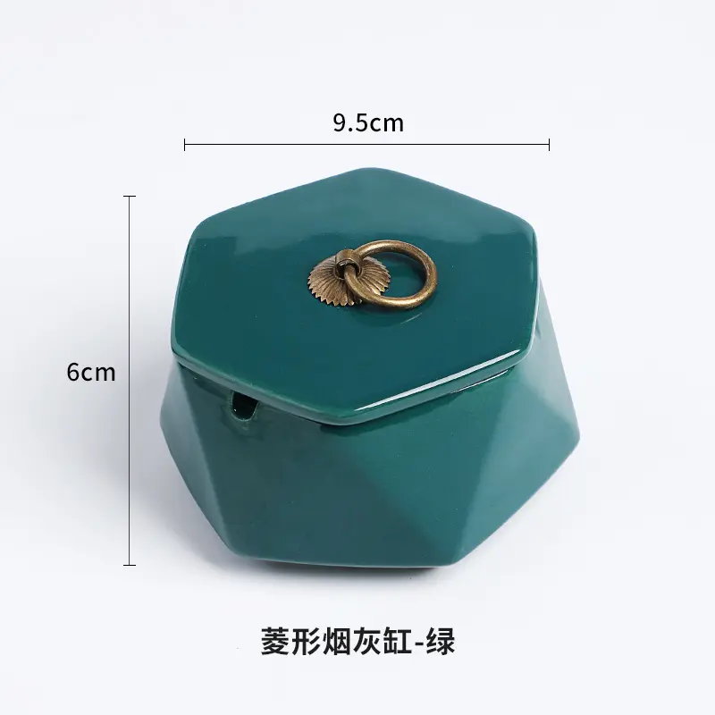 Creative Ceramic Ashtray Diamond Shaped Copper Buckle Storage Box with Lid Living Room Anti Fly Ash Home Decoration Accessories