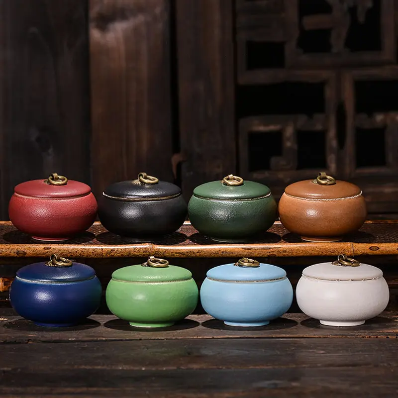 50ML Ceramic Tea Jar Matte Matte Ceramic Jar with Lid Portable Mini Storage Box Ceramic Storage Container Tea Table Decoration
