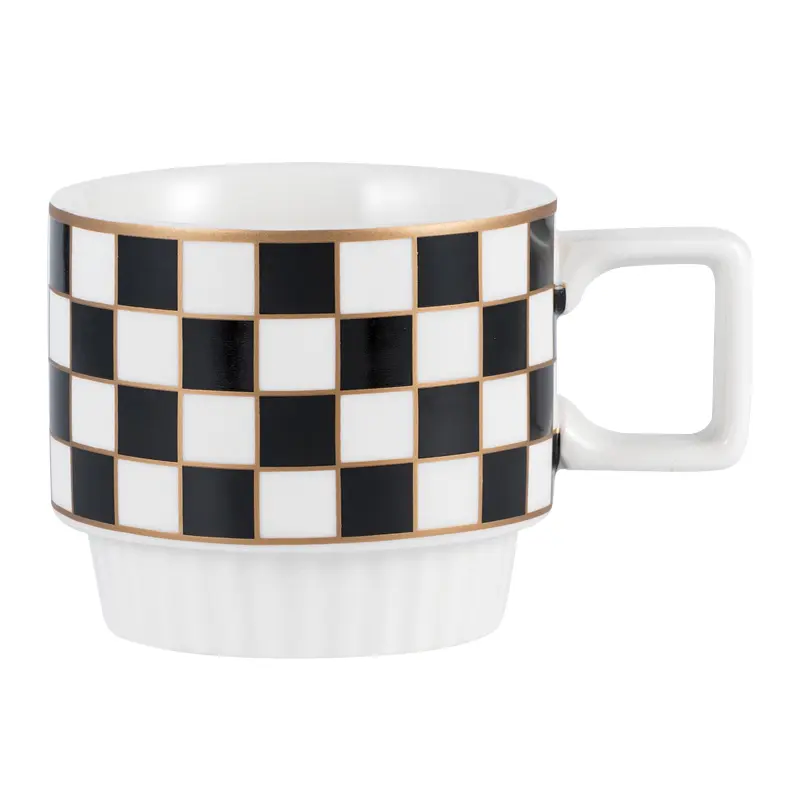 Retro Geometric Plaid Ceramic Coffee Mug Ceramic Cup Home Creative Personality Couple Coffee Mug Desktop Decorative Tableware
