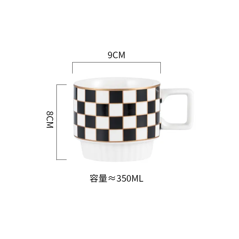 Retro Geometric Plaid Ceramic Coffee Mug Ceramic Cup Home Creative Personality Couple Coffee Mug Desktop Decorative Tableware
