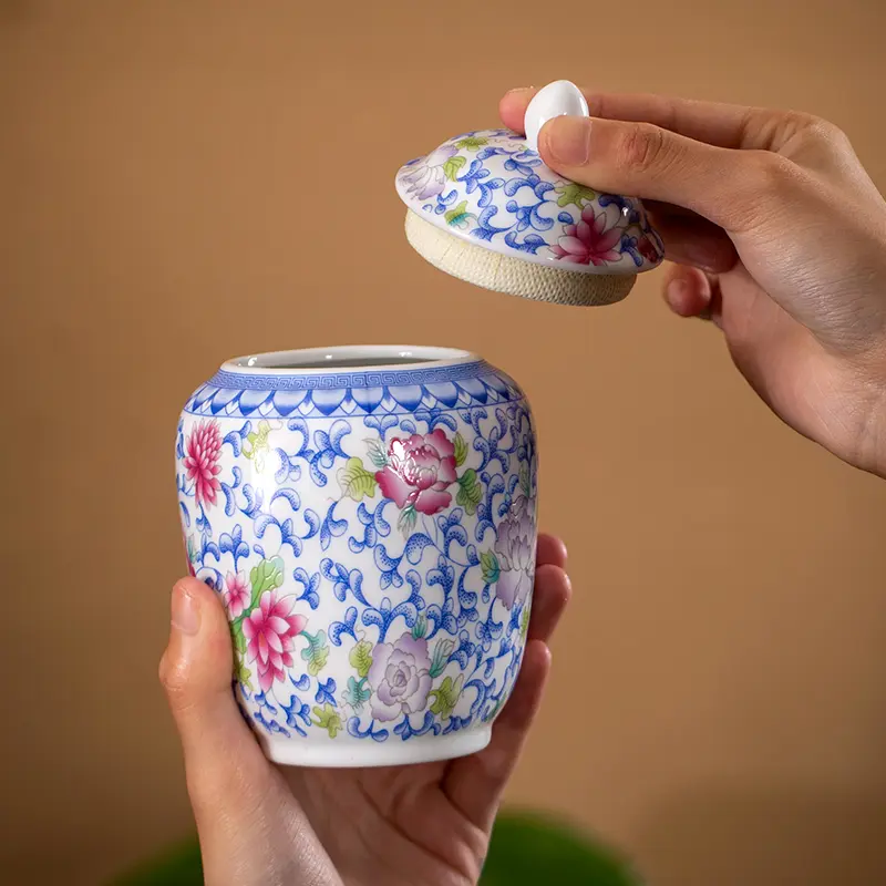 Enamel Color Ceramic Tea Caddy Book Landscape Porcelain Decorative Jar Moisture Proof Sealed Storage Container Vintage Jar Decor