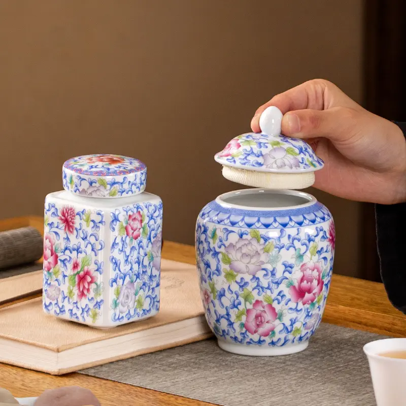 Enamel Color Ceramic Tea Caddy Book Landscape Porcelain Decorative Jar Moisture Proof Sealed Storage Container Vintage Jar Decor