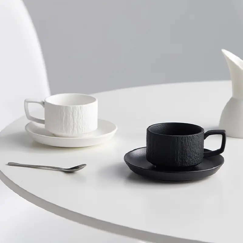 175ml Stone Grain Ceramic Coffee Mug Espresso Coffee Cup Breakfast Milk Mug Exquisite Ceramic Mug and Saucer Kitchen Utensils