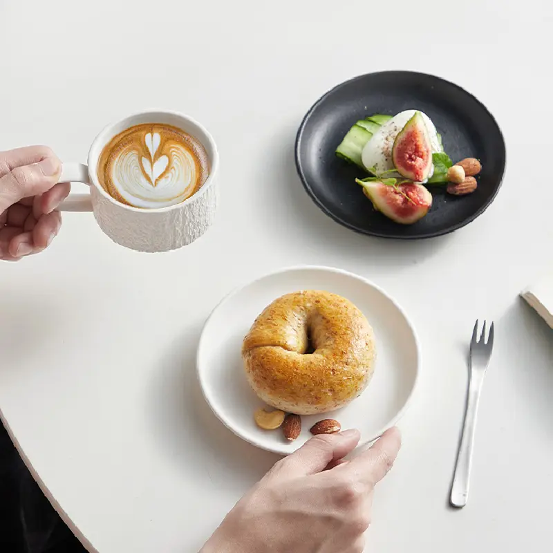 175ml Stone Grain Ceramic Coffee Mug Espresso Coffee Cup Breakfast Milk Mug Exquisite Ceramic Mug and Saucer Kitchen Utensils