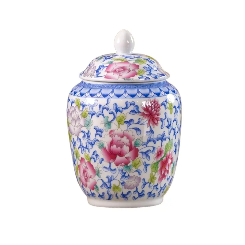 Enamel Color Ceramic Tea Caddy Book Landscape Porcelain Decorative Jar Moisture Proof Sealed Storage Container Vintage Jar Decor