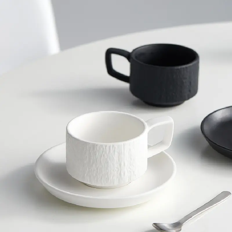 175ml Stone Grain Ceramic Coffee Mug Espresso Coffee Cup Breakfast Milk Mug Exquisite Ceramic Mug and Saucer Kitchen Utensils