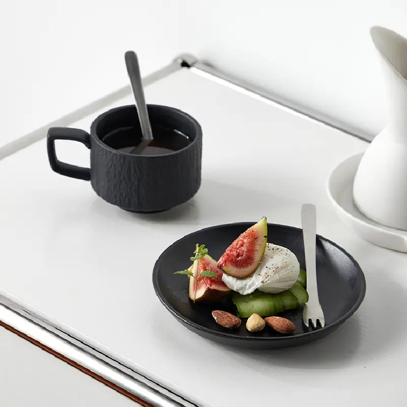 175ml Stone Grain Ceramic Coffee Mug Espresso Coffee Cup Breakfast Milk Mug Exquisite Ceramic Mug and Saucer Kitchen Utensils