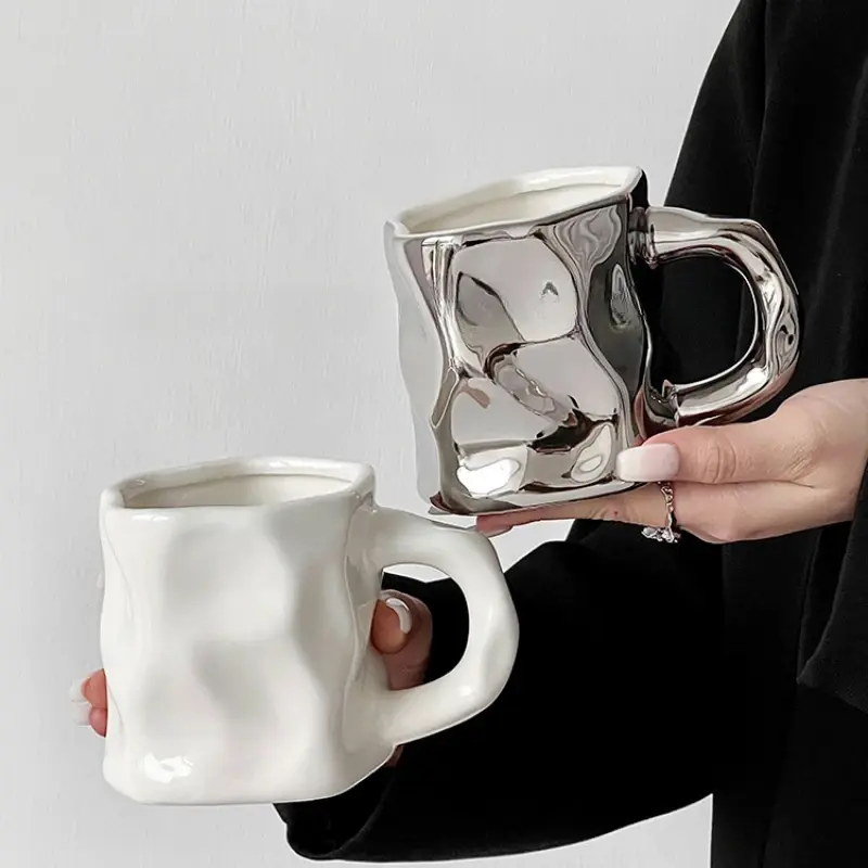 Simple Personality Ceramic Cups Irregular Hand Milk Coffee Cups Office Afternoon Tea Cups Home Decoration Supplies Mugs 300ML