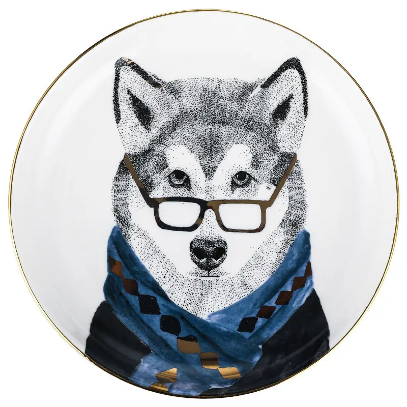 Cartoon Ceramic Round Plate Raccoon Gentleman Tableware Creative Ceramic Plate Main Course Decorative Plate Kitchen Supplies