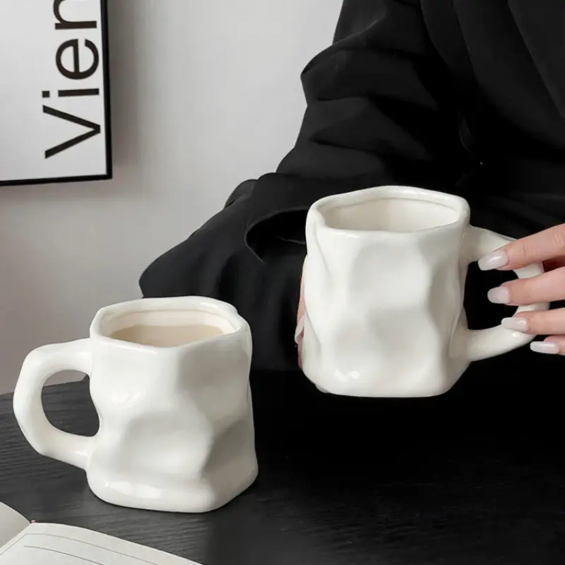 Simple Personality Ceramic Cups Irregular Hand Milk Coffee Cups Office Afternoon Tea Cups Home Decoration Supplies Mugs 300ML