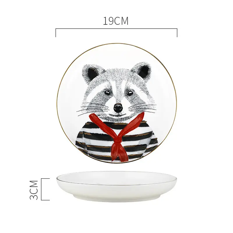 Cartoon Ceramic Round Plate Raccoon Gentleman Tableware Creative Ceramic Plate Main Course Decorative Plate Kitchen Supplies