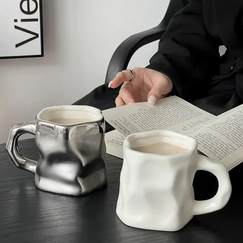 Simple Personality Ceramic Cups Irregular Hand Milk Coffee Cups Office Afternoon Tea Cups Home Decoration Supplies Mugs 300ML