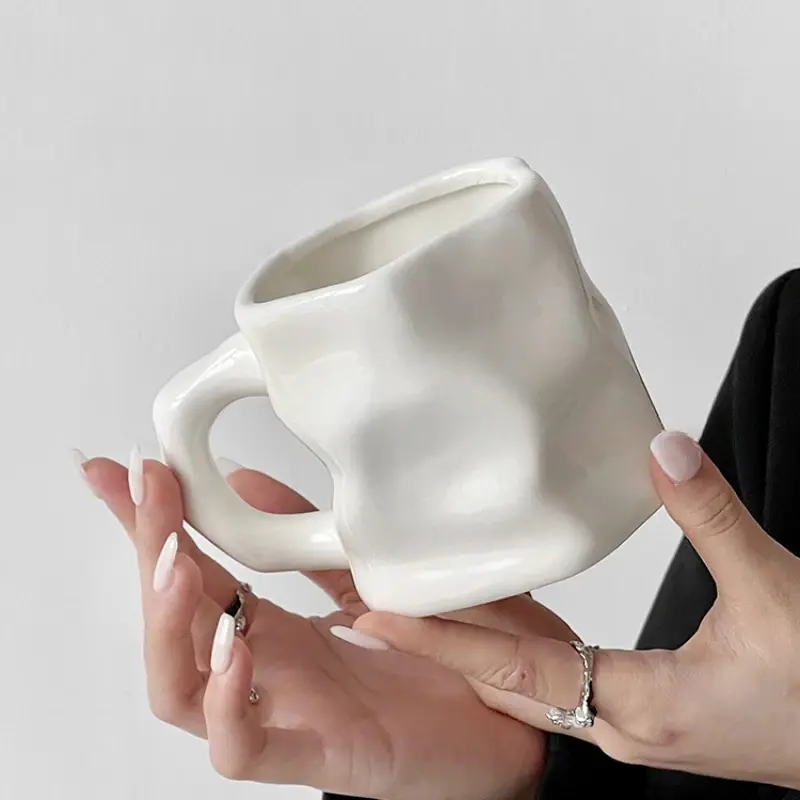Simple Personality Ceramic Cups Irregular Hand Milk Coffee Cups Office Afternoon Tea Cups Home Decoration Supplies Mugs 300ML