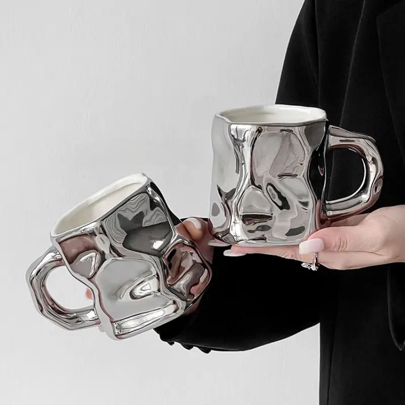 Simple Personality Ceramic Cups Irregular Hand Milk Coffee Cups Office Afternoon Tea Cups Home Decoration Supplies Mugs 300ML