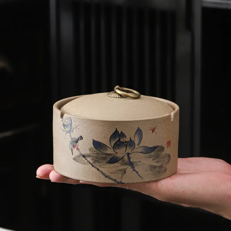 Chinese Creative Coarse Pottery Ashtray with Cover and Fly Ash Prevention Large Household Office Hotel Living Room Ashtray