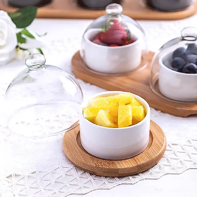 Ceramic Cake Fruit Bowl Pudding Soup Cup Glass Lid Jam Ice Cream Fresh Dessert Plate Bird's Nest Dessert Bowl Kitchen Supplies
