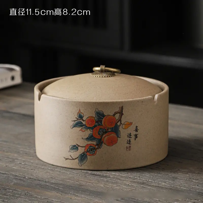 Chinese Creative Coarse Pottery Ashtray with Cover and Fly Ash Prevention Large Household Office Hotel Living Room Ashtray