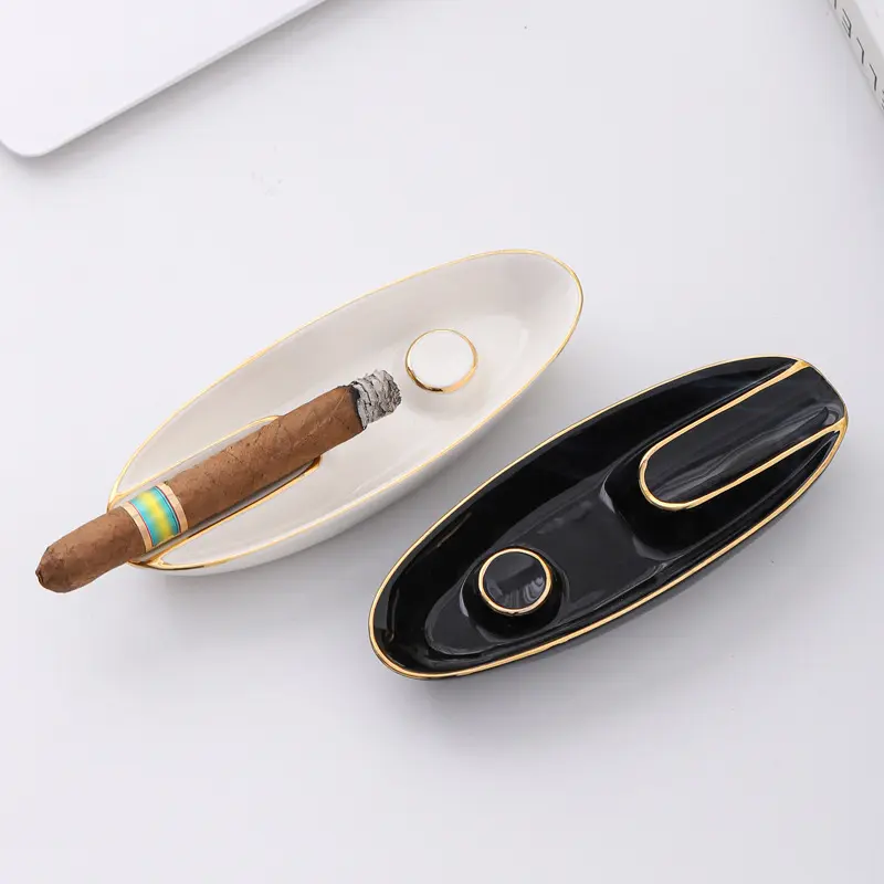 Ceramic Gold-painted Cigar Ashtray Creative Personality Fashion Trend Household Portable Cigar Ashtray Special Cigar Accessories