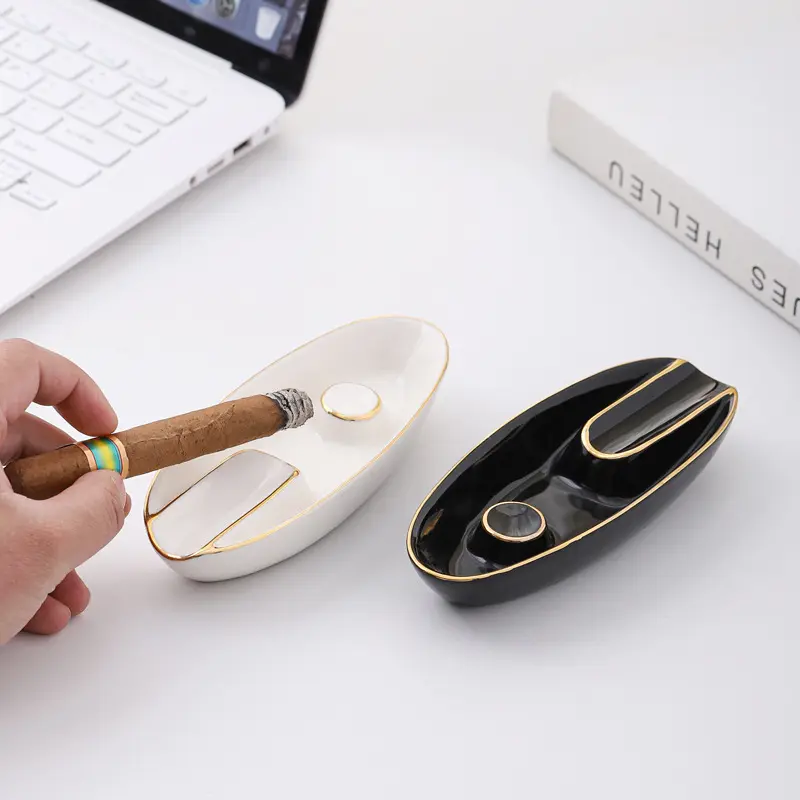 Ceramic Gold-painted Cigar Ashtray Creative Personality Fashion Trend Household Portable Cigar Ashtray Special Cigar Accessories