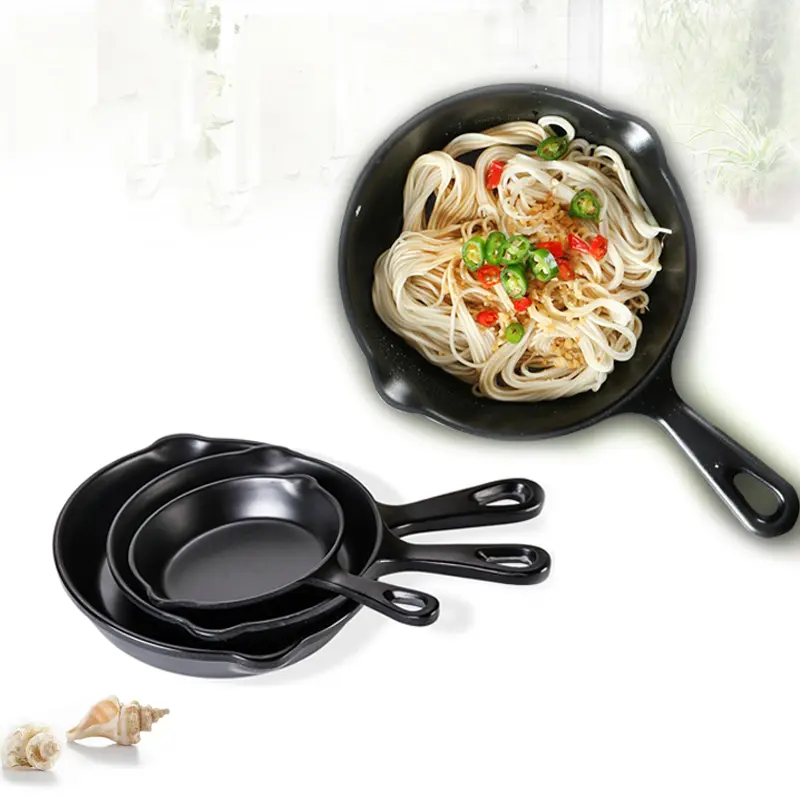 Irregular Melamine Imitation Porcelain Tableware Black Handle Plate Western Food Plate Oval Pizza Steak Plate Fried Rice Plate