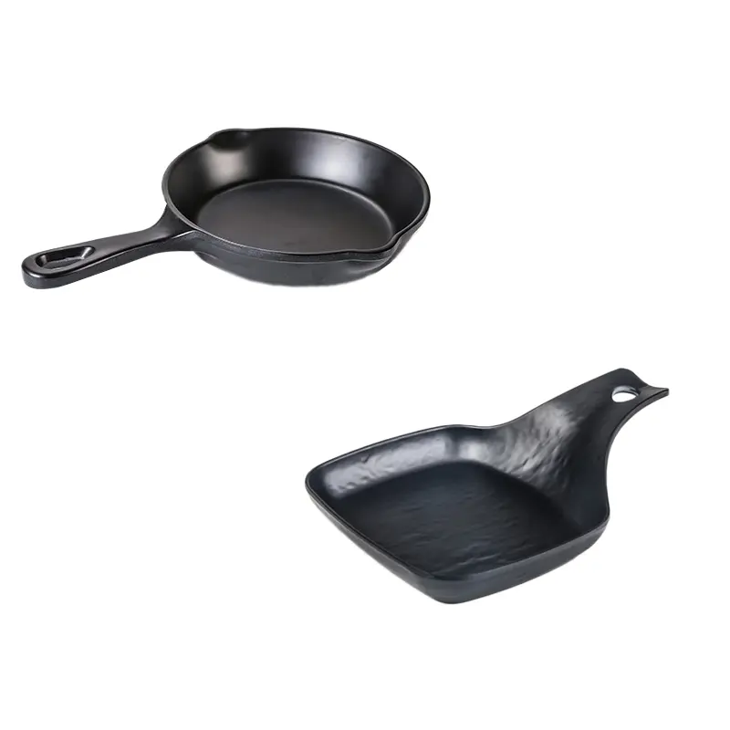 Irregular Melamine Imitation Porcelain Tableware Black Handle Plate Western Food Plate Oval Pizza Steak Plate Fried Rice Plate