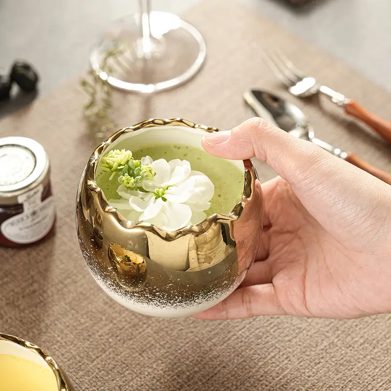 Egg-shaped Dessert Bowl Gradient Electroplating Ceramic Bowl Steamed Egg Yogurt Special Restaurant Hotel Tableware Kitchenware