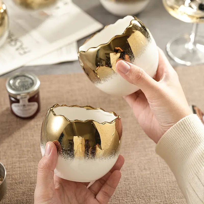 Egg-shaped Dessert Bowl Gradient Electroplating Ceramic Bowl Steamed Egg Yogurt Special Restaurant Hotel Tableware Kitchenware
