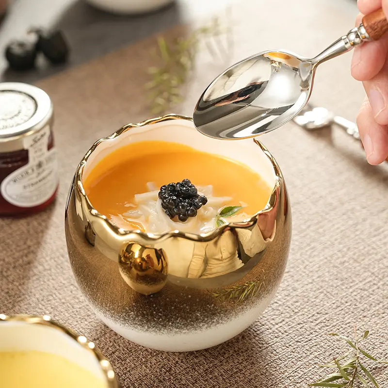 Egg-shaped Dessert Bowl Gradient Electroplating Ceramic Bowl Steamed Egg Yogurt Special Restaurant Hotel Tableware Kitchenware