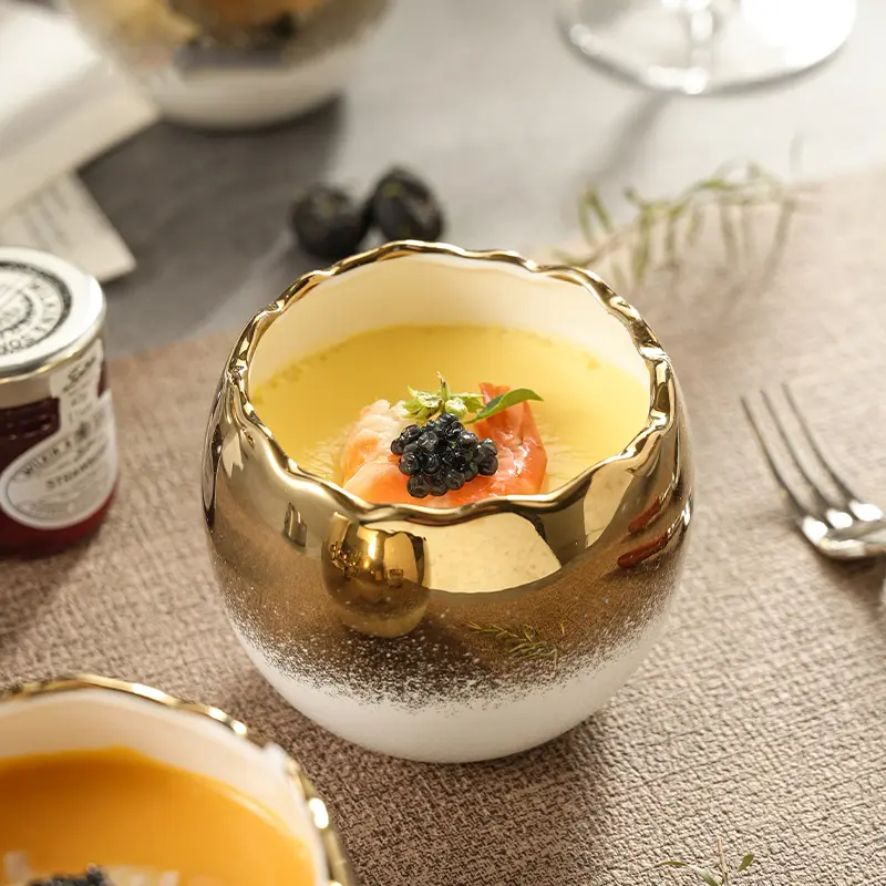Egg-shaped Dessert Bowl Gradient Electroplating Ceramic Bowl Steamed Egg Yogurt Special Restaurant Hotel Tableware Kitchenware
