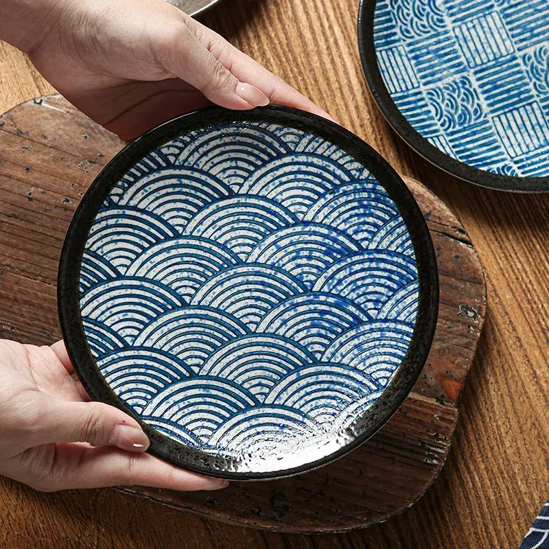 Japanese-style Ceramic Household Shallow Plate Flat Plate Western Food Plate Senior Hotel Tableware Steak Tray Retro Dish Tray