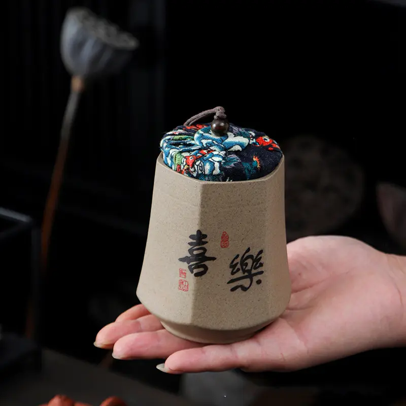 Coarse Pottery Tea Pot Sealed Moisture-proof Pot Small Portable Household Tea Box Tea Storage Pot Home Decoration Storage Box