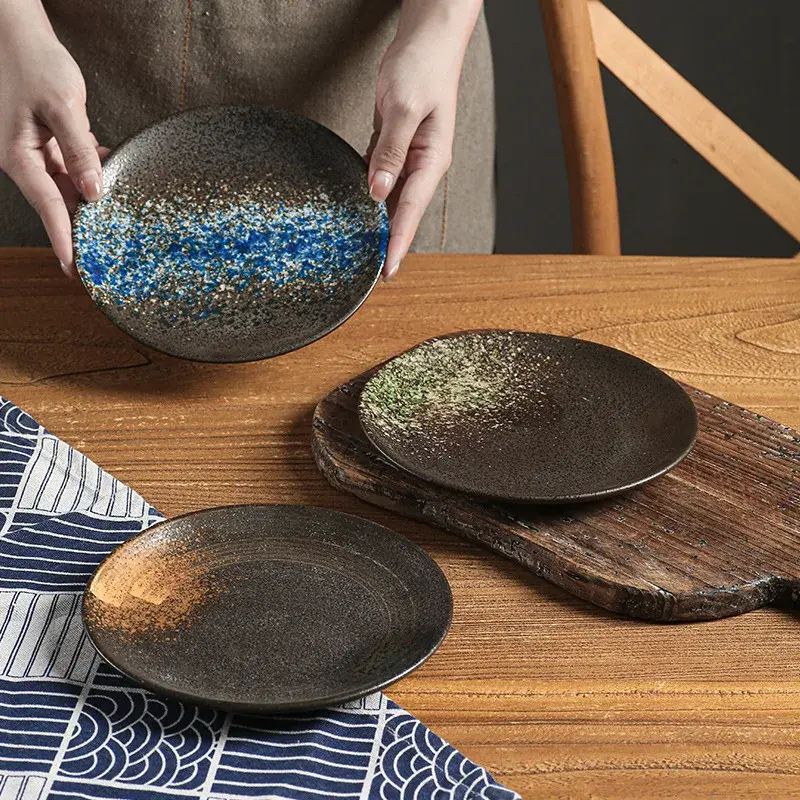 Japanese-style Ceramic Household Shallow Plate Flat Plate Western Food Plate Senior Hotel Tableware Steak Tray Retro Dish Tray