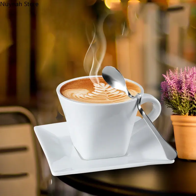 European Style Creative Coffee Cup Set Ceramic Cup Household Small Cup White Simple Ceramic Creative Milk Tea Cup and Saucer